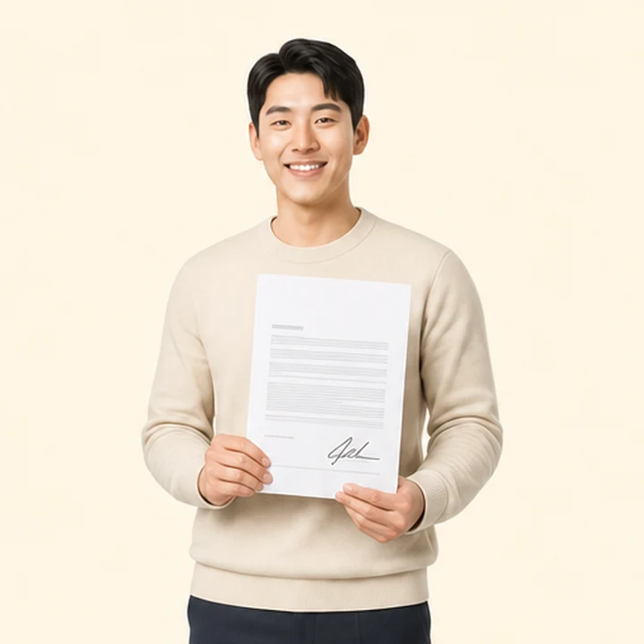 연체자 기아 K5 장기렌트카 서면 견적서를 들고 있는 고객
